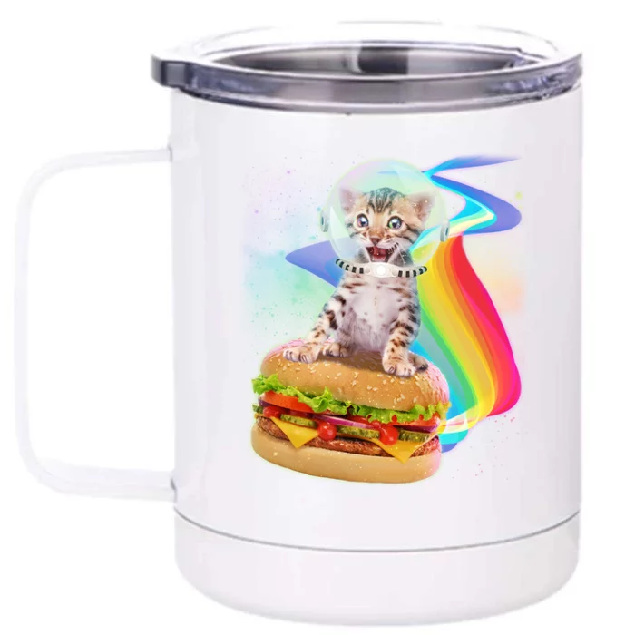 Rainbow Burger Space Cat Front & Back 12oz Stainless Steel Tumbler Cup