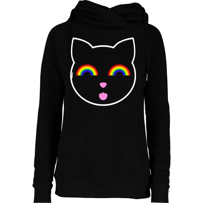 Rainbow Cat LGBT Ally Womens Funnel Neck Pullover Hood