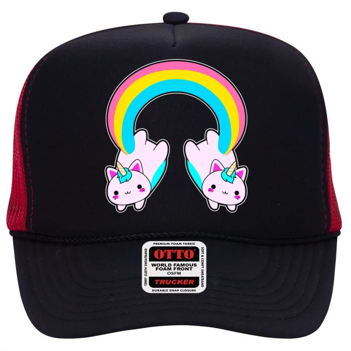 Rainbow Cat Twin Caticorns High Crown Mesh Trucker Hat