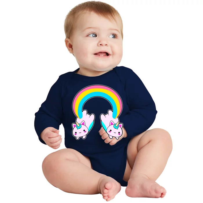 Rainbow Cat Twin Caticorns Baby Long Sleeve Bodysuit