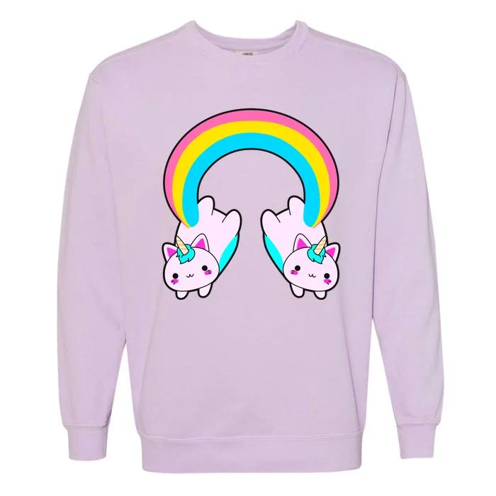 Rainbow Cat Twin Caticorns Garment-Dyed Sweatshirt