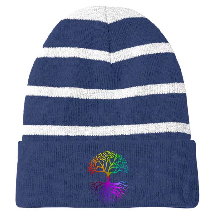 Rainbow Colorful - Tree Of life Striped Beanie with Solid Band