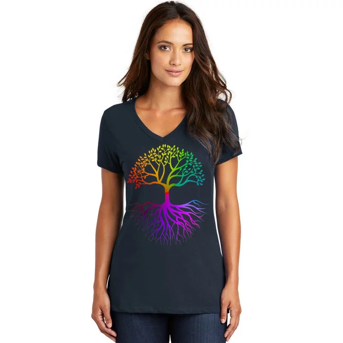 Rainbow Colorful - Tree Of life Women's V-Neck T-Shirt