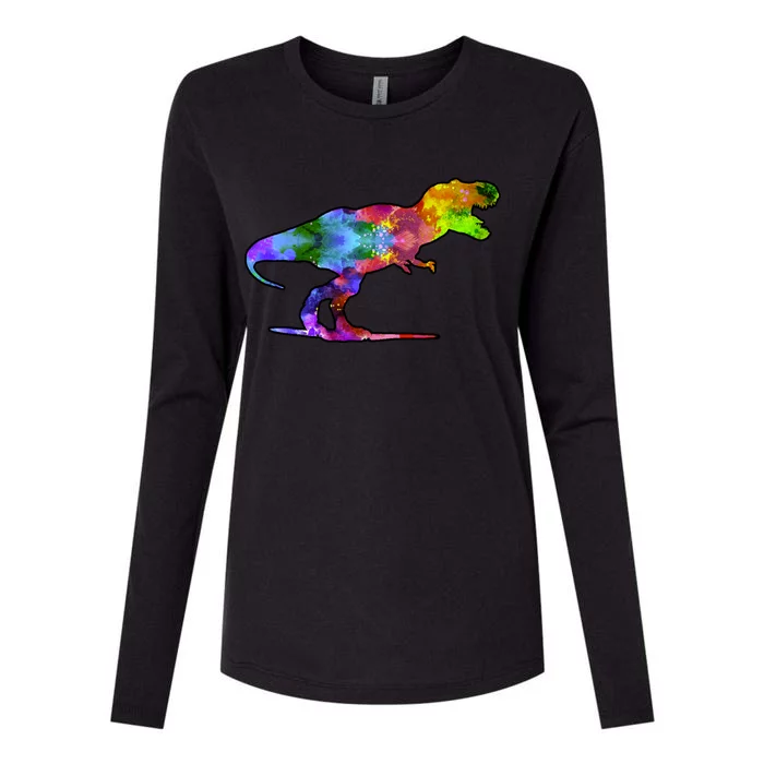 Rainbow Colorful Trex Dinosaur Womens Cotton Relaxed Long Sleeve T-Shirt