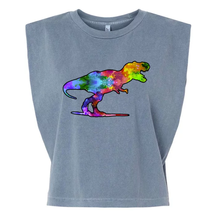 Rainbow Colorful Trex Dinosaur Garment-Dyed Women's Muscle Tee