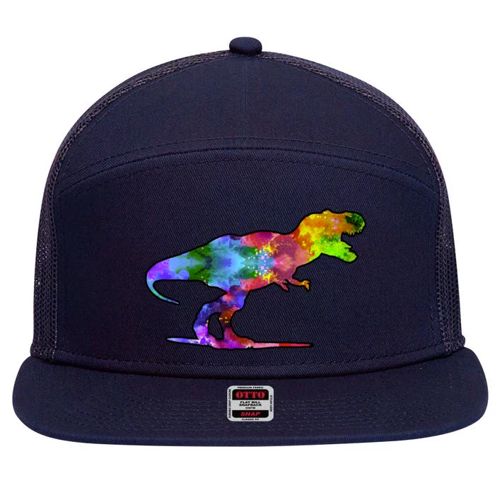 Rainbow Colorful Trex Dinosaur 7 Panel Mesh Trucker Snapback Hat