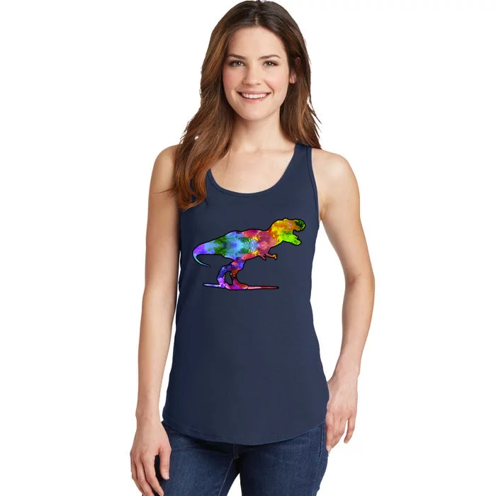 Rainbow Colorful Trex Dinosaur Ladies Essential Tank