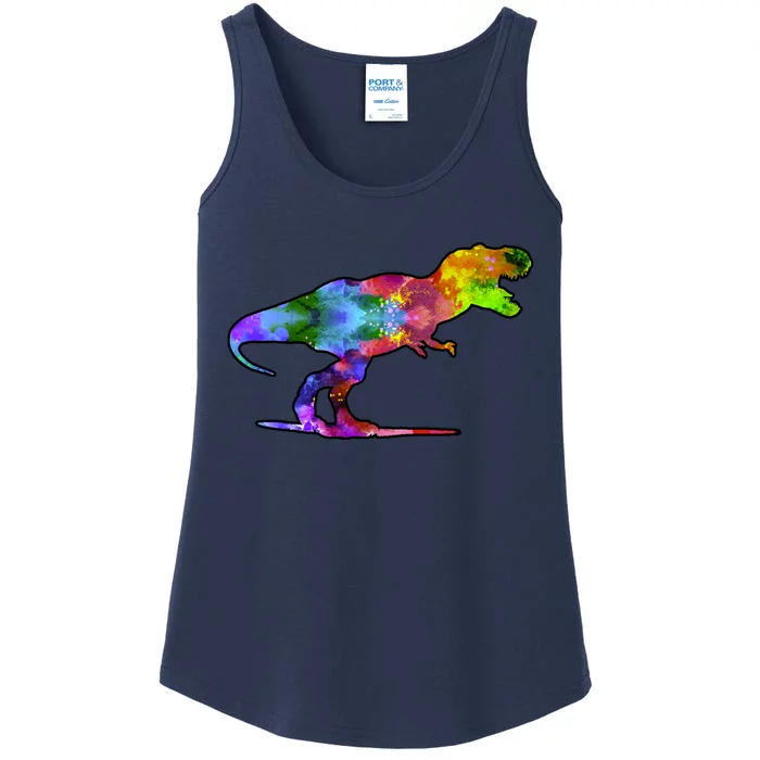 Rainbow Colorful Trex Dinosaur Ladies Essential Tank