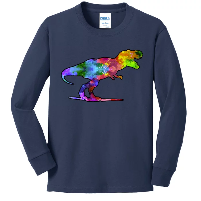 Rainbow Colorful Trex Dinosaur Kids Long Sleeve Shirt