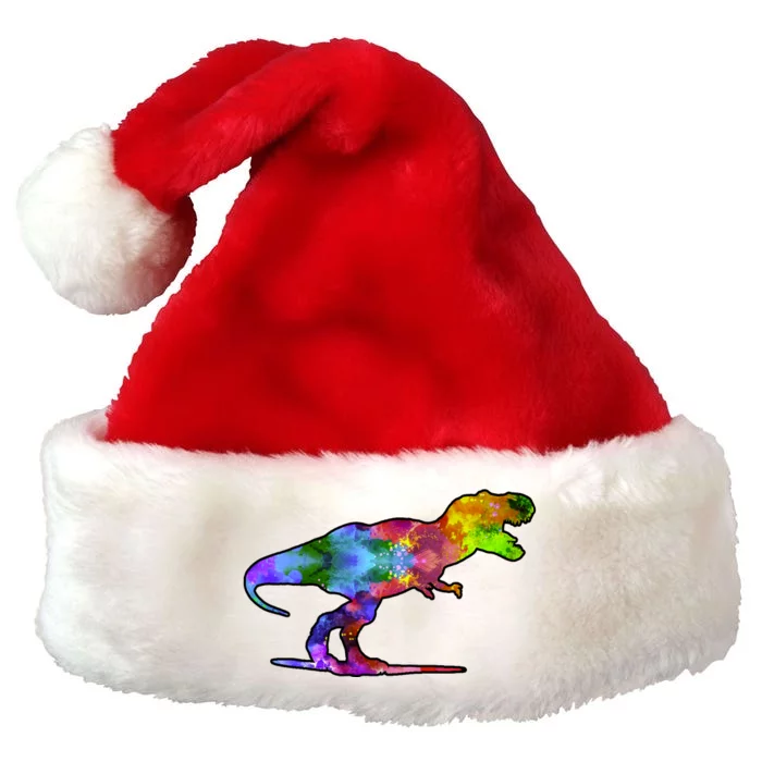 Rainbow Colorful Trex Dinosaur Premium Christmas Santa Hat