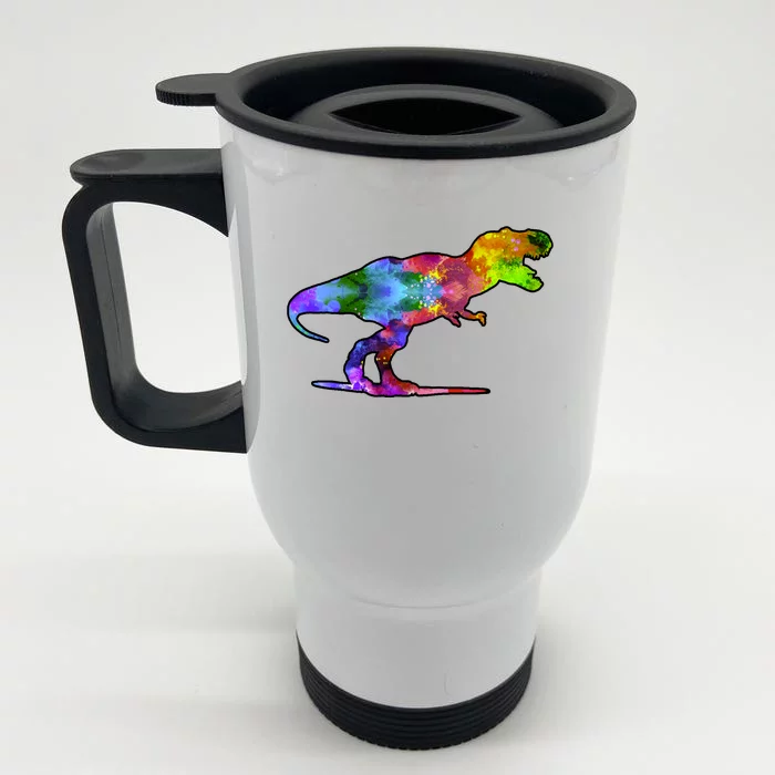 Rainbow Colorful Trex Dinosaur Front & Back Stainless Steel Travel Mug