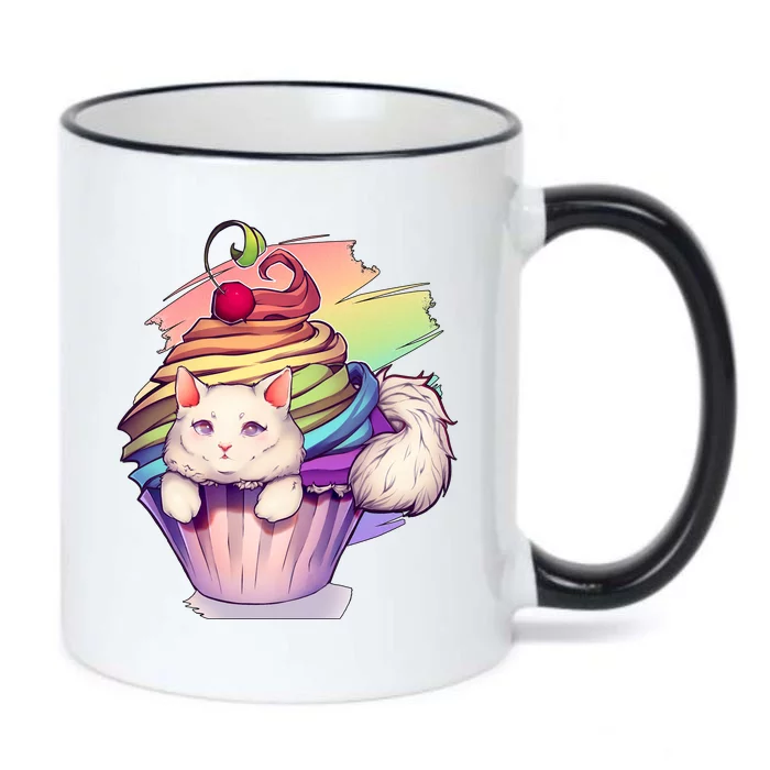 Rainbow Cupcake Kitten Cute Cat Black Color Changing Mug