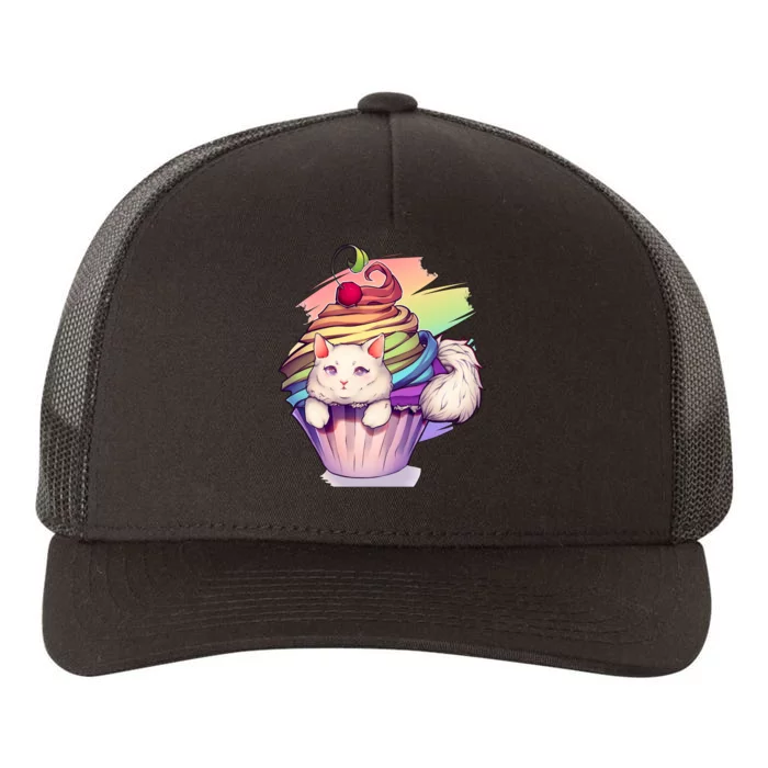 Rainbow Cupcake Kitten Cute Cat Yupoong Adult 5-Panel Trucker Hat