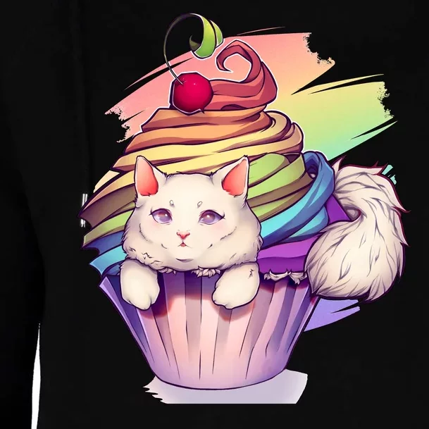 Rainbow Cupcake Kitten Cute Cat Womens Funnel Neck Pullover Hood