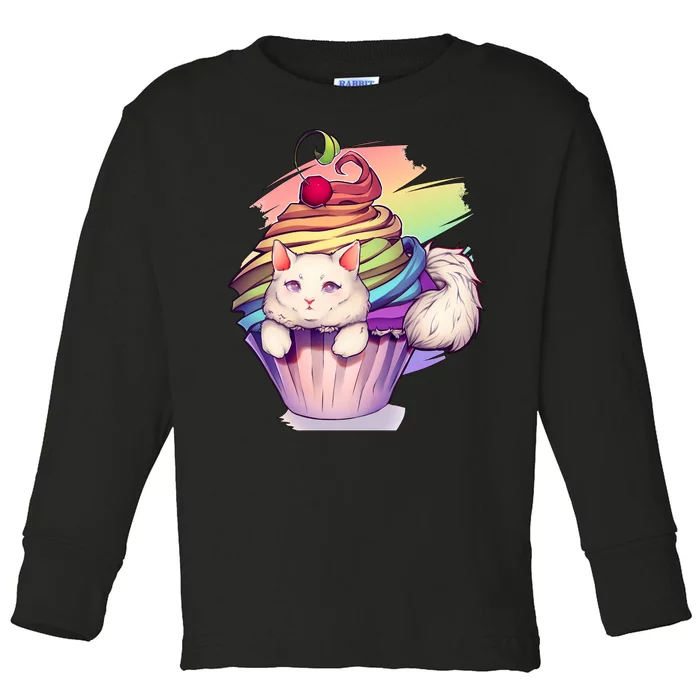 Rainbow Cupcake Kitten Cute Cat Toddler Long Sleeve Shirt