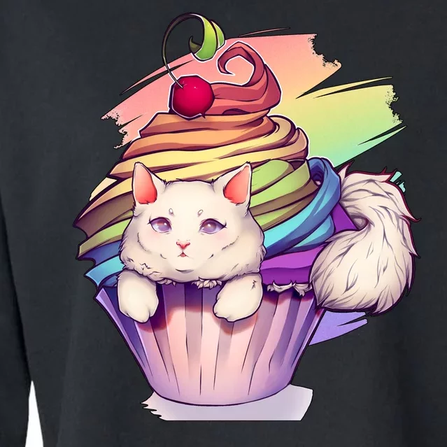 Rainbow Cupcake Kitten Cute Cat Cropped Pullover Crew