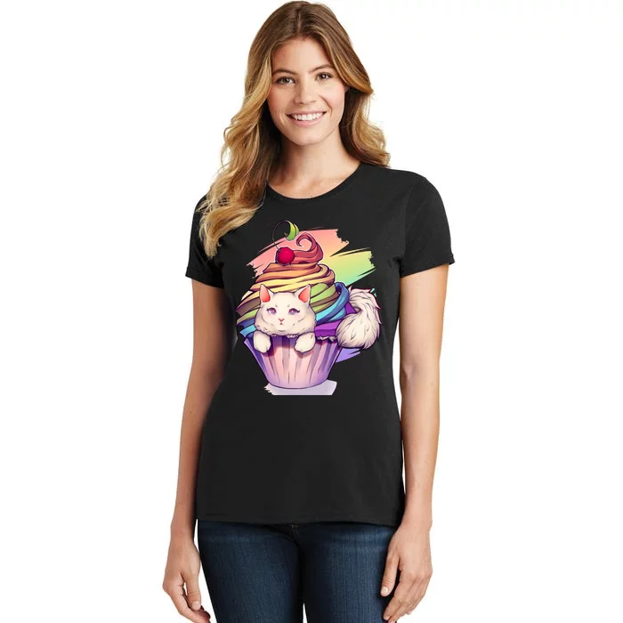 Rainbow Cupcake Kitten Cute Cat Women's T-Shirt