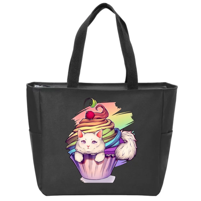 Rainbow Cupcake Kitten Cute Cat Zip Tote Bag