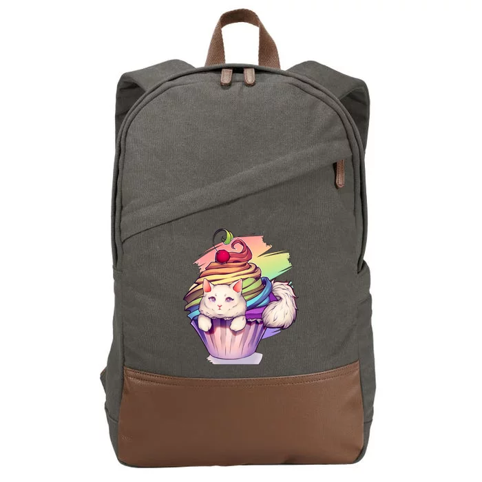 Rainbow Cupcake Kitten Cute Cat Cotton Canvas Backpack