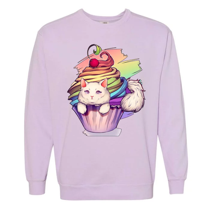 Rainbow Cupcake Kitten Cute Cat Garment-Dyed Sweatshirt