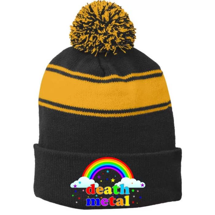 Rainbow Death Metal Logo Stripe Pom Pom Beanie