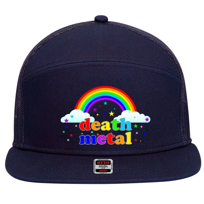 Rainbow Death Metal Logo 7 Panel Mesh Trucker Snapback Hat