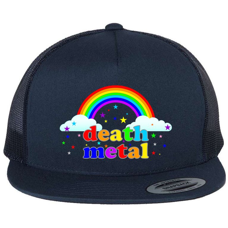 Rainbow Death Metal Logo Flat Bill Trucker Hat