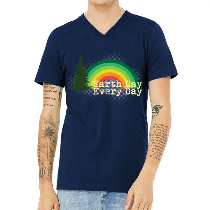 Rainbow Earth Day Every Day Retro V-Neck T-Shirt