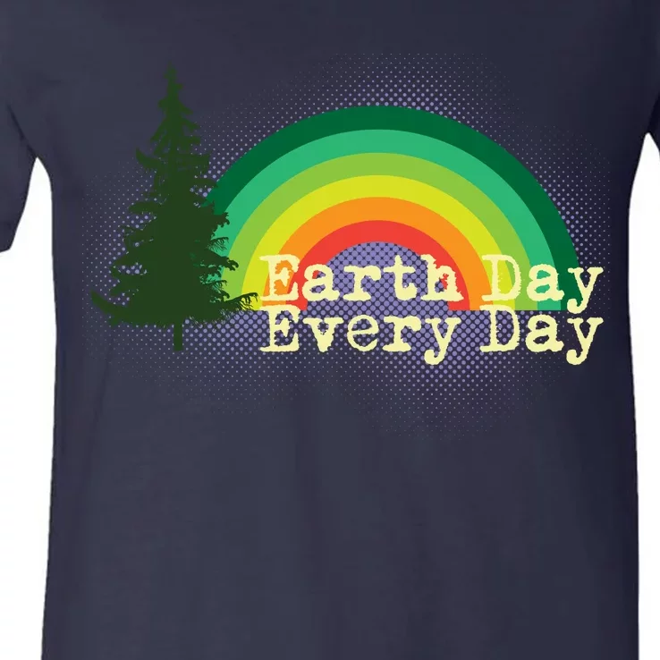 Rainbow Earth Day Every Day Retro V-Neck T-Shirt