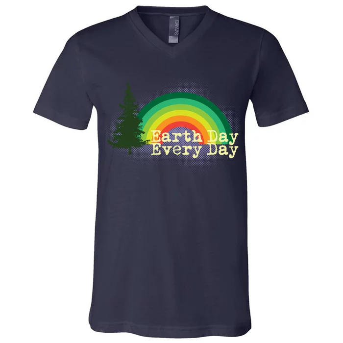 Rainbow Earth Day Every Day Retro V-Neck T-Shirt