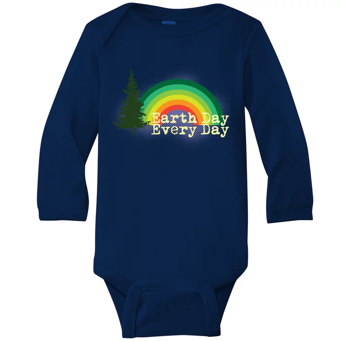 Rainbow Earth Day Every Day Retro Baby Long Sleeve Bodysuit