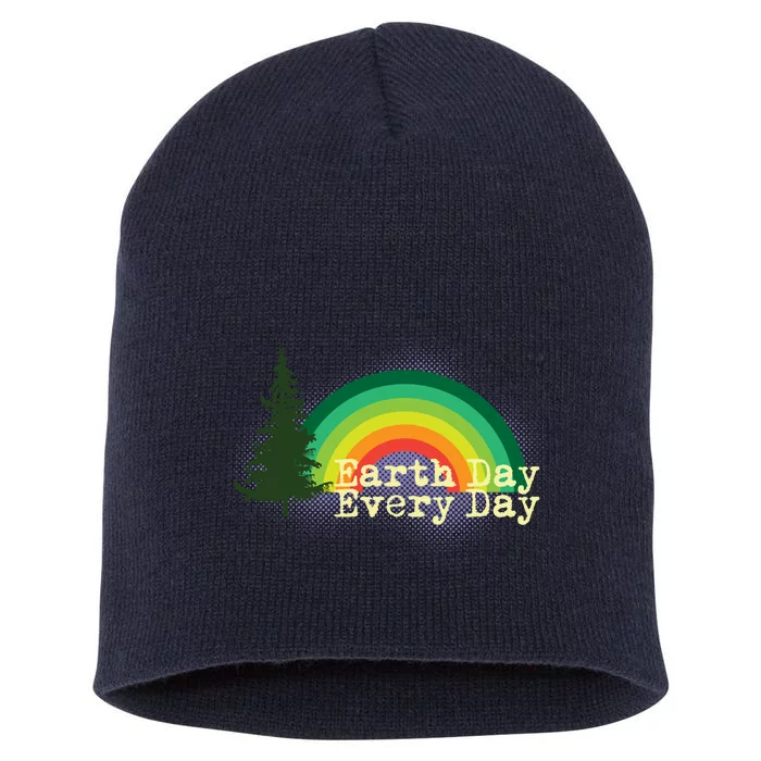 Rainbow Earth Day Every Day Retro Short Acrylic Beanie