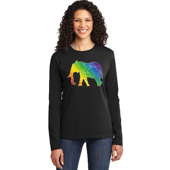 Rainbow Elephant Ladies Long Sleeve Shirt