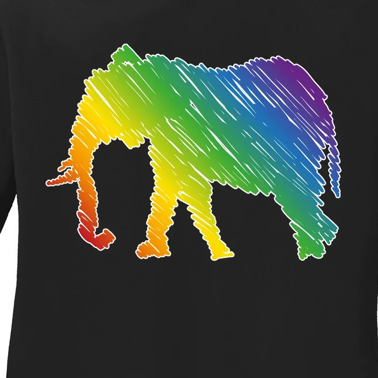 Rainbow Elephant Ladies Long Sleeve Shirt