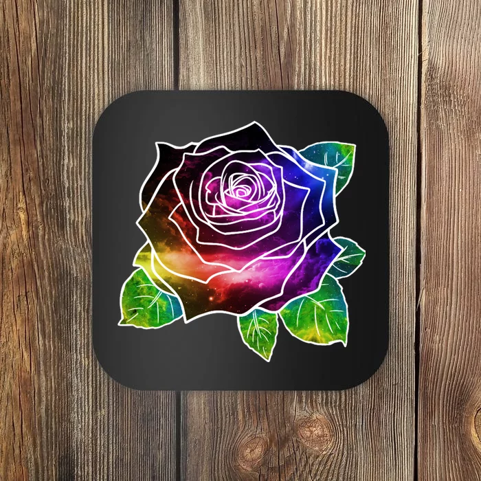 Rainbow Galaxy Floral Rose Coaster