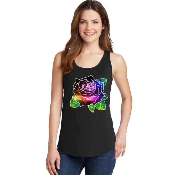 Rainbow Galaxy Floral Rose Ladies Essential Tank