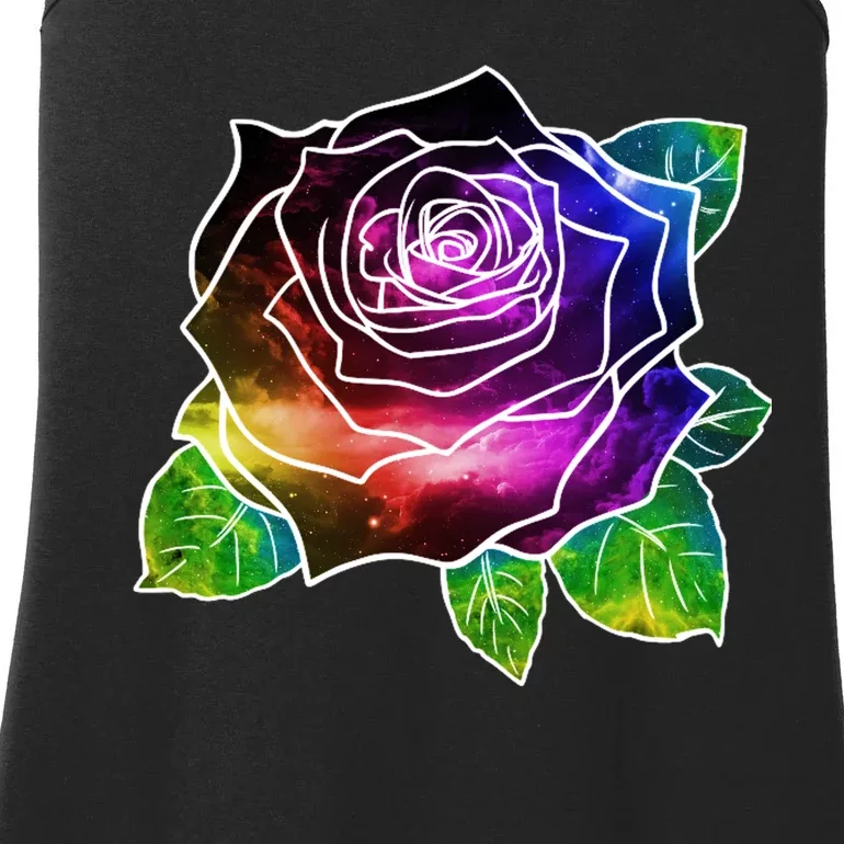 Rainbow Galaxy Floral Rose Ladies Essential Tank