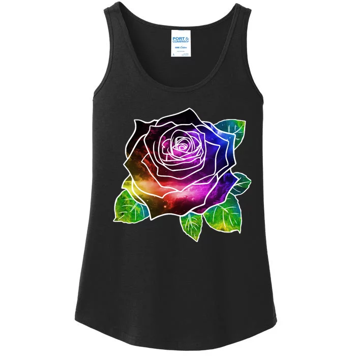 Rainbow Galaxy Floral Rose Ladies Essential Tank