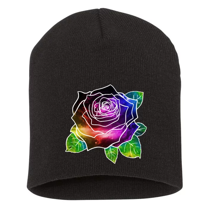 Rainbow Galaxy Floral Rose Short Acrylic Beanie