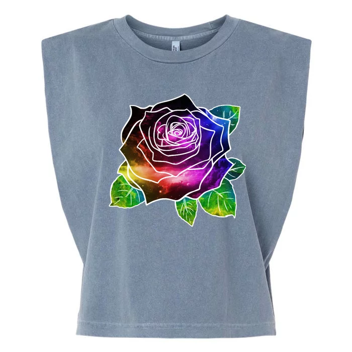 Rainbow Galaxy Floral Rose Garment-Dyed Women's Muscle Tee