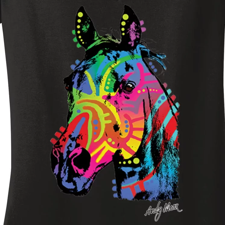 Rainbow Horse Face Women's V-Neck T-Shirt