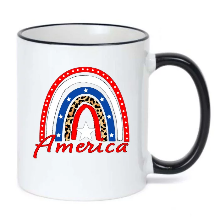 Rainbow Leopard American Flag 4th of July Black Color Changing Mug