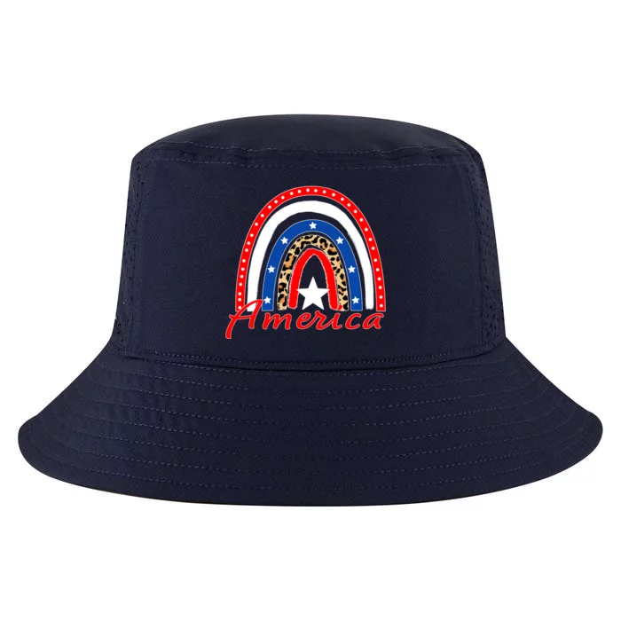 Rainbow Leopard American Flag 4th of July Cool Comfort Performance Bucket Hat