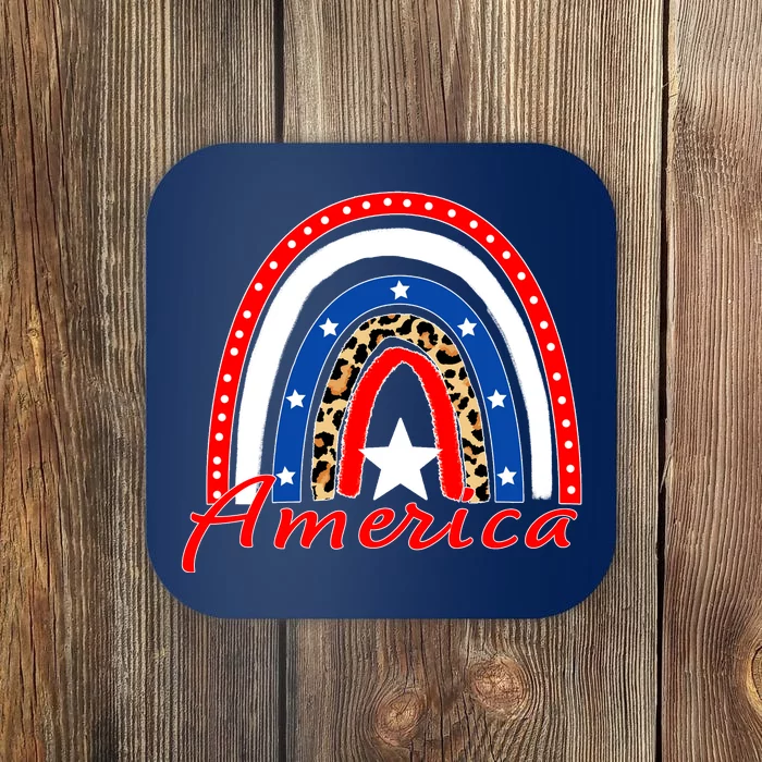 Rainbow Leopard American Flag 4th of July Coaster