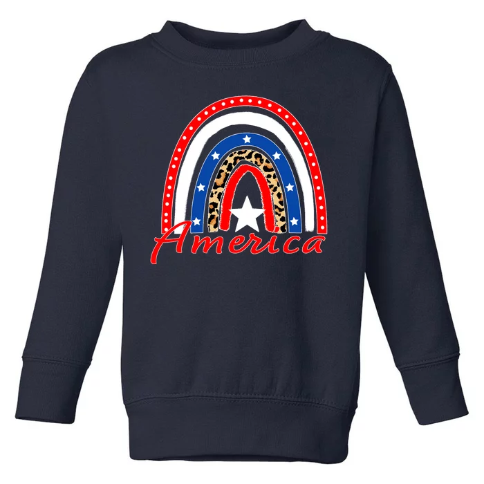 Rainbow Leopard American Flag 4th of July Toddler Sweatshirt