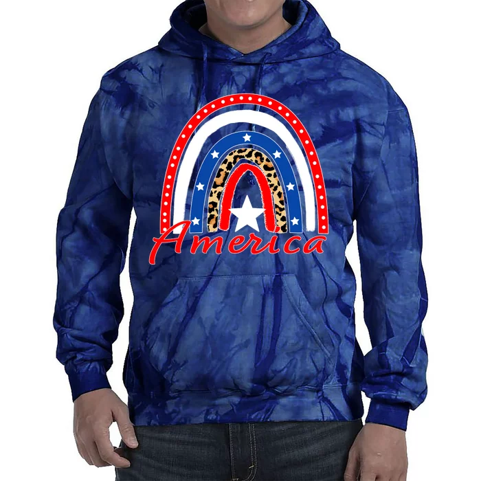 Rainbow Leopard American Flag 4th of July Tie Dye Hoodie