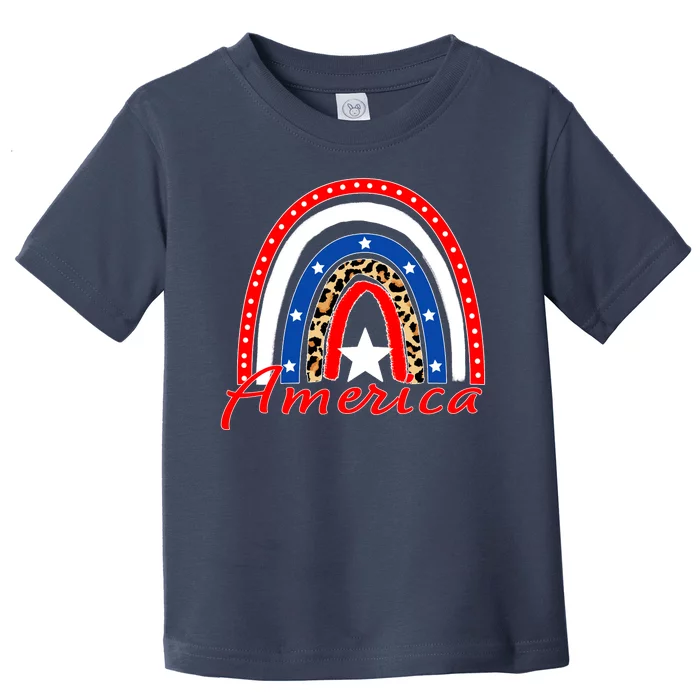 Rainbow Leopard American Flag 4th of July Toddler T-Shirt