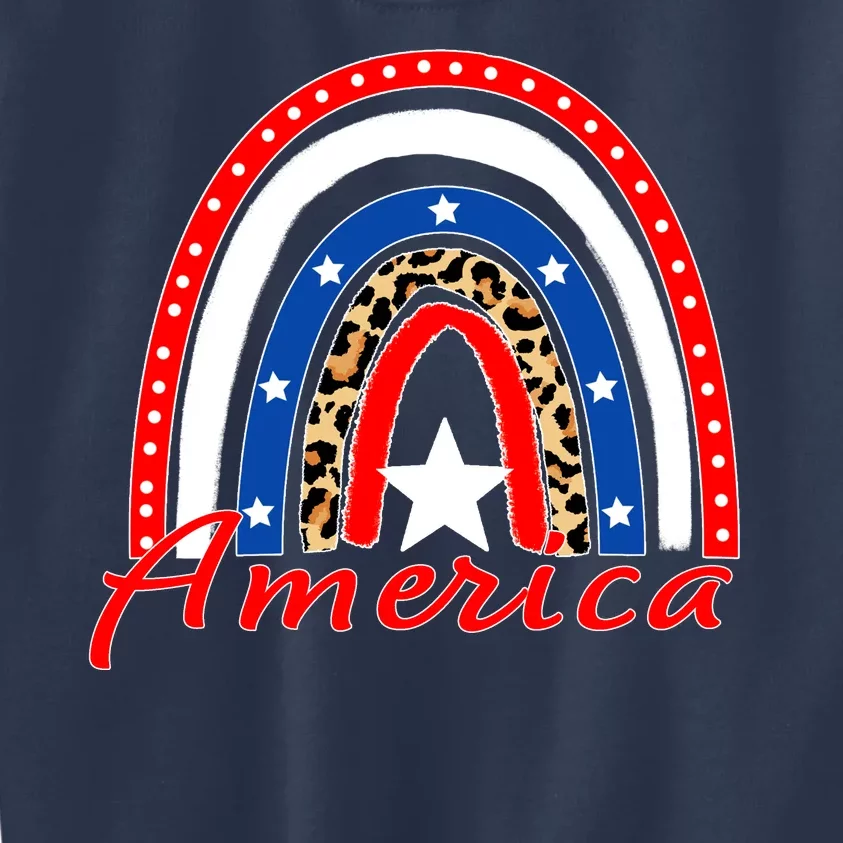 Rainbow Leopard American Flag 4th of July Kids Sweatshirt