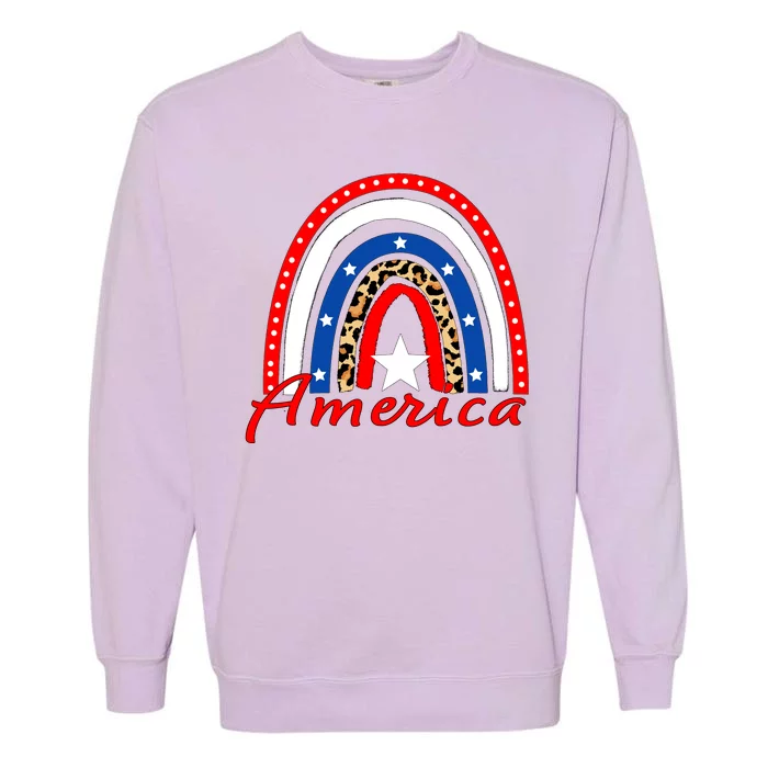 Rainbow Leopard American Flag 4th of July Garment-Dyed Sweatshirt