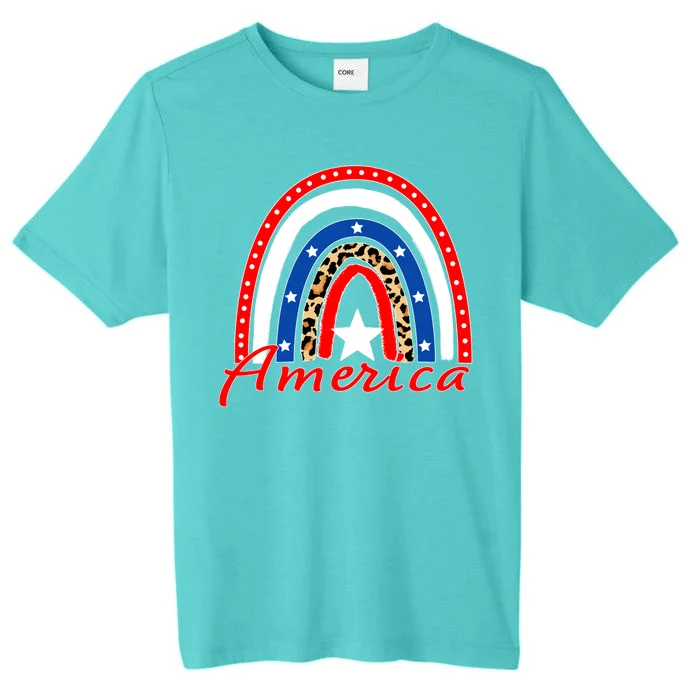 Rainbow Leopard American Flag 4th of July ChromaSoft Performance T-Shirt